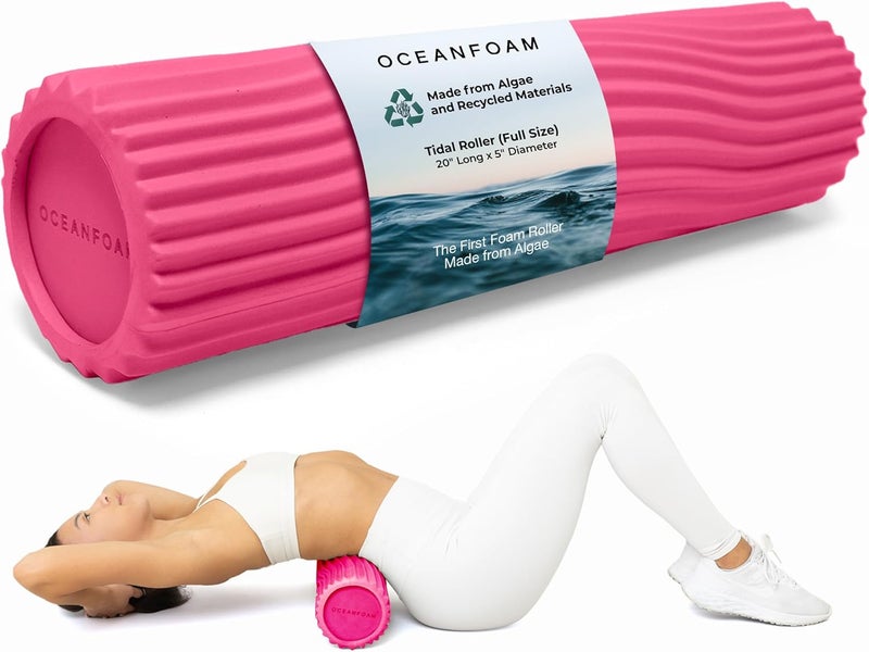 Oceanfoam Tidal Roller - Hot Pink - Muscle Massage Foam Roller for Back Pain & Stretching - Firm and Ergonomic Wide Wave Textured - Yoga, Athletics, & Wellness - Full Size, 20" x 5" - Image 2